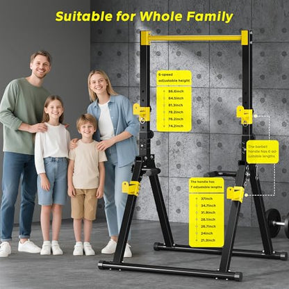 DlandHome Foldable Power Tower Pull Up Bar Dip Station, Adjustable Height Multifunction Workout Pull Up Tower Station for Home Gym, Strength Training Equipment, Triangular Legs, Up to 330lbs - color: Yellow