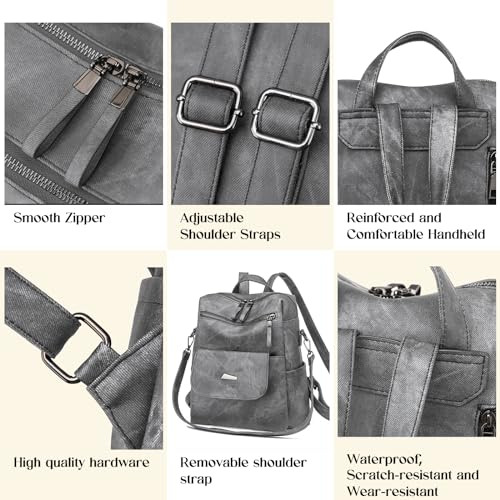 Backpack Purse for Women, Women Backpack Purse Small Leather Waterproof Anti-theft Shoulder Bags Handbags Ladies - color: Grey
