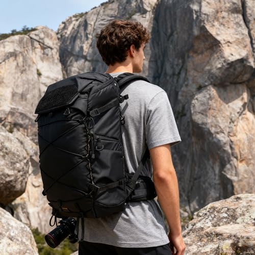 LEOFOTO 35L Camera Backpack for Photographer, Lightweight Waterproof Travel Camera Bag for Camera/Drone/15.6" Laptop, Photopraphy Bag with Side Access & Rain Cover, Tripod Compatible, 2.95KG (BLACK) - color: 35l-bag+large Insert-black