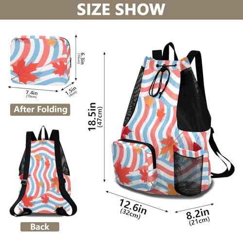 Drawstring Sport Gym Sackpack With Water Bottle Holder Draw String Back Bag with Wet Dry Compartments Autumn Maple Leaves
