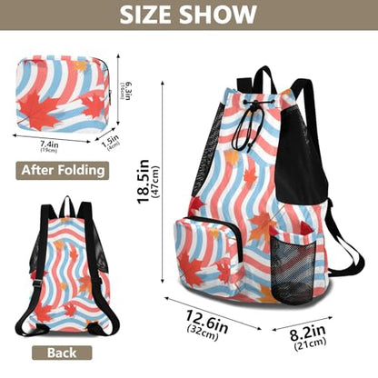 Drawstring Sport Gym Sackpack With Water Bottle Holder Draw String Back Bag with Wet Dry Compartments Autumn Maple Leaves