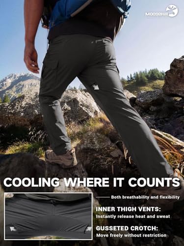 Moosehill Hiking Pants Men Stretch: Breathable Waterproof Quick Dry Lightweight Nylon Spandex Pants for Fishing Travel - color: Dark Grey, size: 30W x 30L