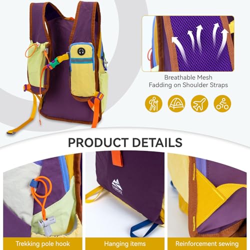 15L Small Hiking Backpack Travel Daypack Colorful Lightweight Packable Foldable Casual Backpack for Women Men - color: Purple
