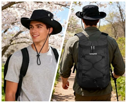 levayhill 16L Small Lightweight Foldable Backpack Sun Hats Travel, Black | Compact Packable Daypack with Bucket Hat For Men Women, Collapsible Bag Quick-dry Outdoor Hiking Beach Summer Fisherman Hat - color: Black