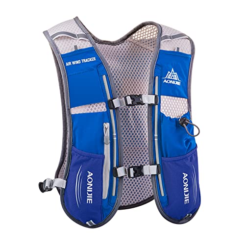 AONIJIE Hydration Vest Pack Backpack 5L 5.5L Marathoner Running Vest Race Hydration for Women and Men Trail Run Hiking Jogging - color: Blue and No Water Bladder