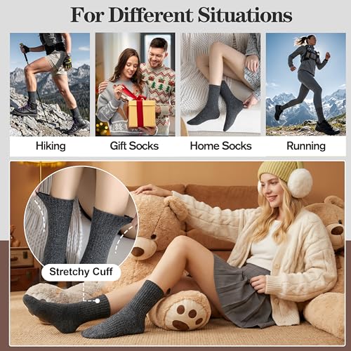 MOGGEI 5 Pairs Womens Merino Wool Socks Hiking Warm Winter Thick Thermal Crew Cozy Cabin Ladies Gift Comfy Boot Work Socks - color: Grey
