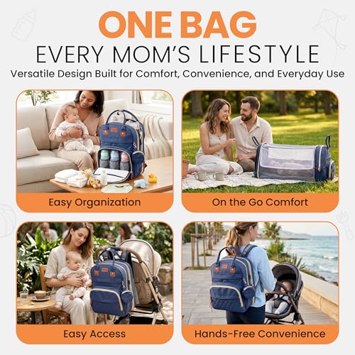 Diaper Bag Backpack with Changing Station | 600D Oxford Waterproof Baby Bag for Mom & Dad | Large Baby Diaper Bag Boy Girl | 16 Pockets, USB Charging Port, Foldable Pad - color: Blue