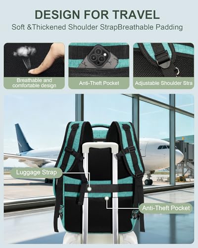 Travel Carry On 17.5" Laptop Expandable Backpack for Men Women, Personal Item Bag Waterproof Airline Approved with USB Charging Hole 3 Packing Cubes, Large Weekender Daypack Business Luggage Suitcase - color: Green, size: Expandable