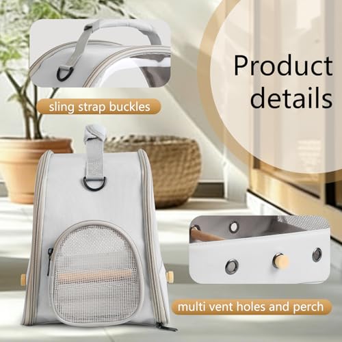 Bird Carrier, Portable Small Bird Parrot Parakeet Carrier with Standing Perch and Stainless Steel Tray, Side Access Window Collapsible (Grey, Clear Windows) - color: Grey