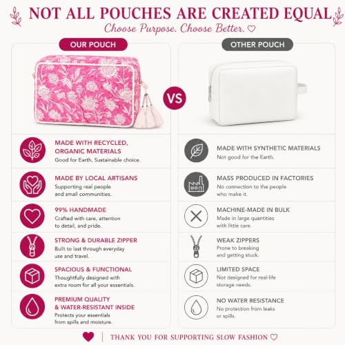 Huar Travel Makeup Bag - Large Capacity Cosmetic Bags for Women - color: White & Pink Floral