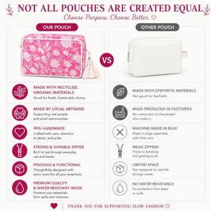 Huar Travel Makeup Bag - Large Capacity Cosmetic Bags for Women - color: White & Pink Floral