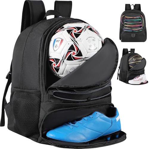 Basketball Bag Backpack for Men Women with Ball & Shoes Compartment 30L Capacity Lightweight Breathable Boys Girls Soccer Ball Bag Backpack Fit Volleyball Football Sports Travel School Gym - color: TK13Black