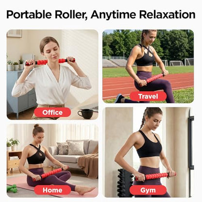 Muscle Roller & Massage Roller Stick for Athletes - Lymphatic Drainage Support, Relieves Muscle Soreness, Cramping & Tightness - Targets Legs, Arms, Back & Calves （Red - 18inch） - color: Red