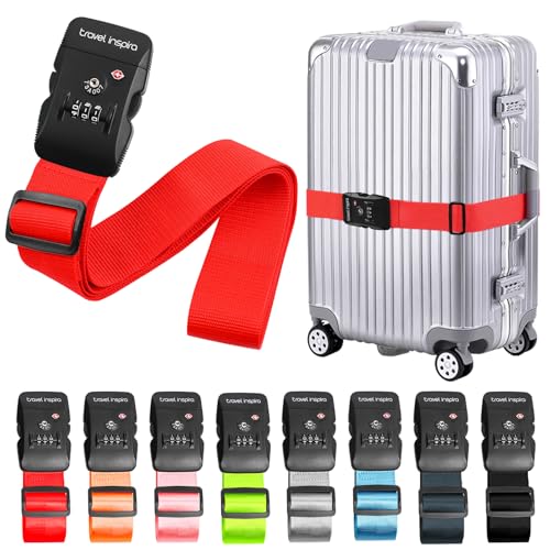 Travel Inspira Luggage Straps for Suitcases with TSA Lock, Protect Your Luggage Anti-Burst, High Visibility Color, Easy to Identify Luggage Adjustable Heavy Duty Belt for 20-28 Inch Suitcases - color: Red