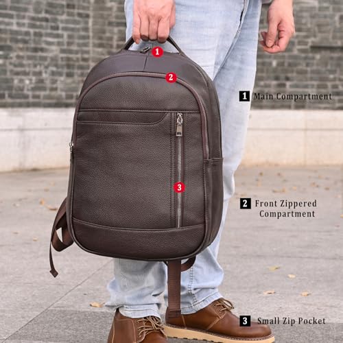 Laptop Leather Travel Backpack For Men Carry On Back Pack For Business Work computer Backpacks Fit 15.6" Laptop - color: Bb-16 Brown