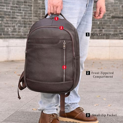 Laptop Leather Travel Backpack For Men Carry On Back Pack For Business Work computer Backpacks Fit 15.6" Laptop - color: Bb-16 Brown