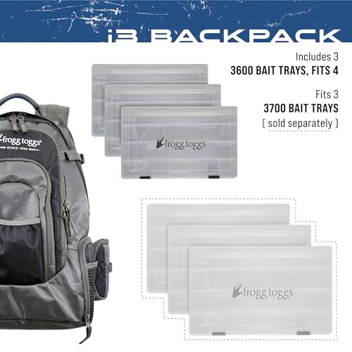 FROGG TOGGS i3 Fishing Backpack, Tackle Storage, Includes 3-3600 Bait Trays, Blue, OS - color: Blue
