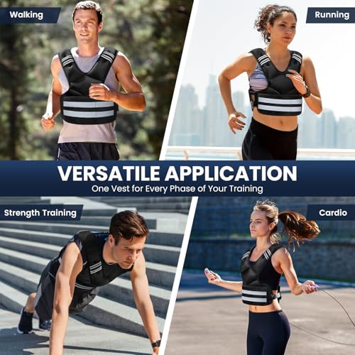 Weighted Vest, Adjustable 4-11lb Rucking Vest for Women and Men with Pocket and Reflective Stripe for Workout and Strength Training