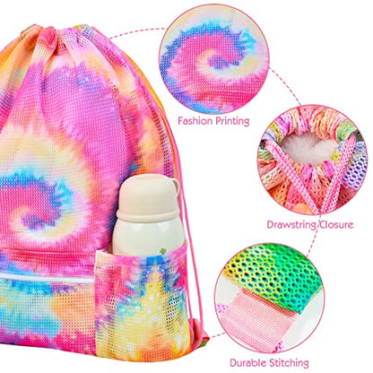 Mesh Drawstring Bag with Zipper Pocket, Beach Bag for Swimming Gear Backpack Gym Storage Bag for Adult Kids (Tie Dye) - color: Tie Dye