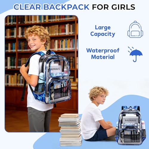 Sisipoet Clear Backpack for Boys with Lightning Print, Heavy Duty Transparent Bookbag for School, Stadium, and Concert, Blue - color: Blue/Lightning