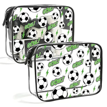 Clear Toiletry Bag, 2 Pack TSA Approved Travel Toiletry Bag Carry on Travel Accessories Bagfor Women Men, Carry on Airport Airline Cosmetic Bag (Soccer-2pc) - color: Soccer-2pc