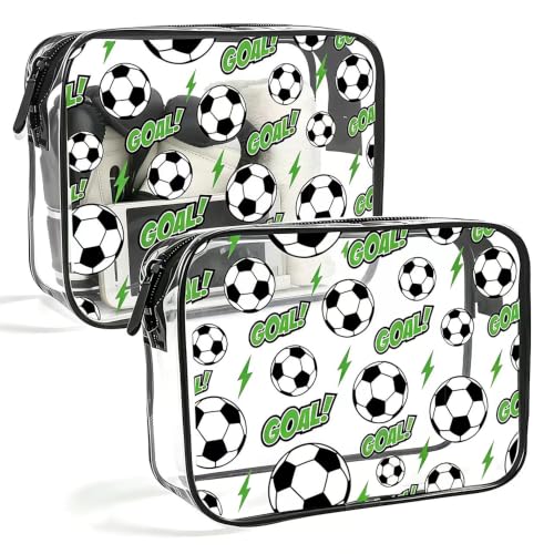 Clear Toiletry Bag, 2 Pack TSA Approved Travel Toiletry Bag Carry on Travel Accessories Bagfor Women Men, Carry on Airport Airline Cosmetic Bag (Soccer-2pc) - color: Soccer-2pc