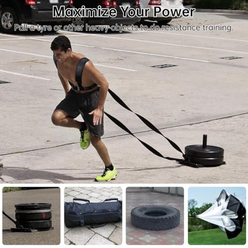 2-Pack Exercise Sled Harness, Resistance Training Rope Kit for Football & Running, Adjustable Padded Shoulder Strap, Tire Pulling Fitness Equipment