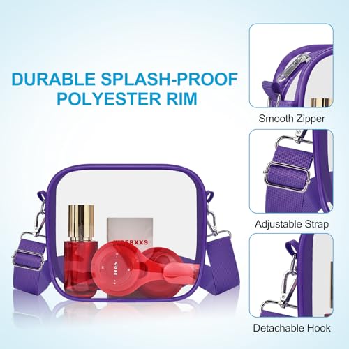 Clear Bag for Stadium Events, Clear Messenger Wallets with Adjustable Strap - color: Purple, size: Small