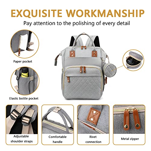 GurZinn Baby Diaper Bag Backpack with Changing Station Travel Waterproof 3 in 1 Foldable Pad Unisex Grey - color: Grey