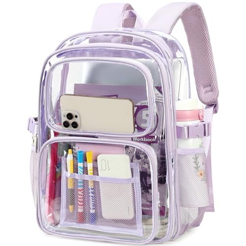 abshoo Large Heavy Duty Girls Clear Backpack for School Bookbag Transparent Multi Pocket Backpacks for Women (Light Purple) - color: Light Purple