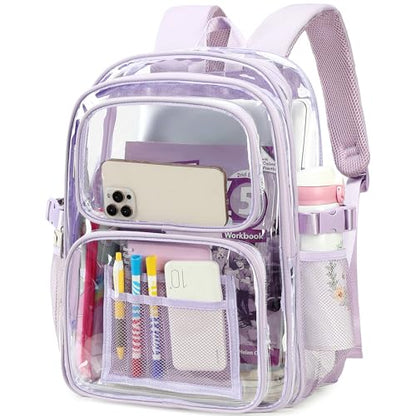 abshoo Large Heavy Duty Girls Clear Backpack for School Bookbag Transparent Multi Pocket Backpacks for Women (Light Purple) - color: Light Purple