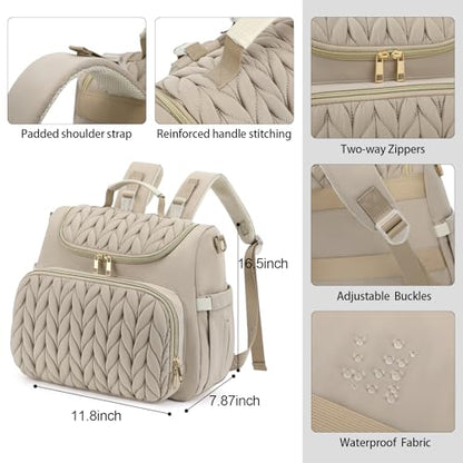 Small Diaper Bag Backpack Quilted Mini Baby Crossbody Diaper Bag Tote for Mom and Baby Girls Boys (Beige) - color: Beige