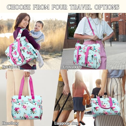 Diaper Bag Backpack Mommy Bag Large Capacity Diaper Backpack Travel Essential Baby Diaper Bag for Mom and Dad, Blue Floral - color: Blue-floral