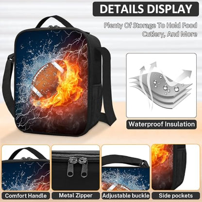 School Backpack for Boys - 4pcs Ameriacn Football Boys Backpack with Lunch Box and Pencil Case for Kids Children Teens Elementary Middle School - Students Bag for Ages 6-18,17″Bookbag Travel Back Pack - color: American Football-02-backpack Set