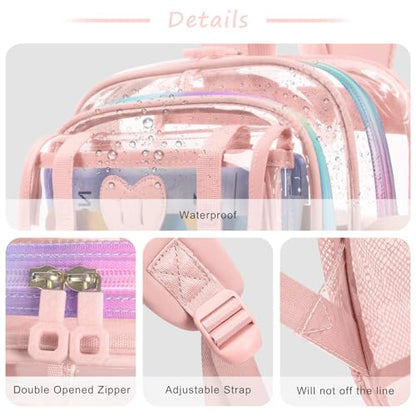 Clear Backpack for Girls Women Heavy Duty Transparent Bookbag School Backpack with Mesh Pockets Stadium Approved See Through Backpack (Pink) - color: Pink