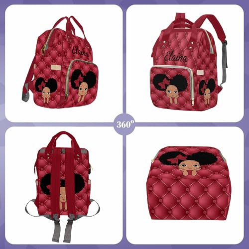 Newcos Personalized Afro Princess Diaper Bag Backpack with Name Custom Mommy Nursing Baby Bags for Women,Customized Red Large Nappy Bags - color: 230112-15