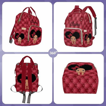Newcos Personalized Afro Princess Diaper Bag Backpack with Name Custom Mommy Nursing Baby Bags for Women,Customized Red Large Nappy Bags - color: 230112-15