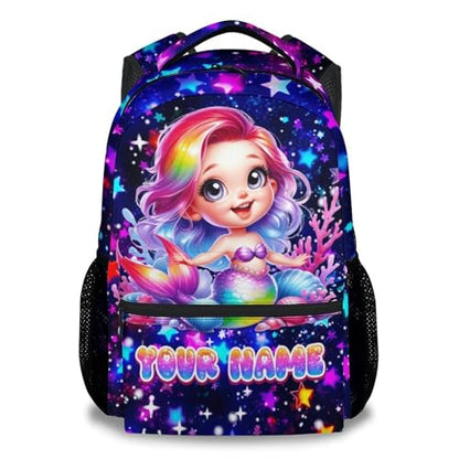 COZYAURA Personalized Kids Backpack for Girls with Custom Name - 17 Inch Mermaid School Bag for Kindergarten & Elementary Student Toddler Bookbag - color: Pink