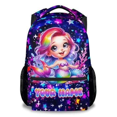 COZYAURA Personalized Kids Backpack for Girls with Custom Name - 17 Inch Mermaid School Bag for Kindergarten & Elementary Student Toddler Bookbag - color: Pink