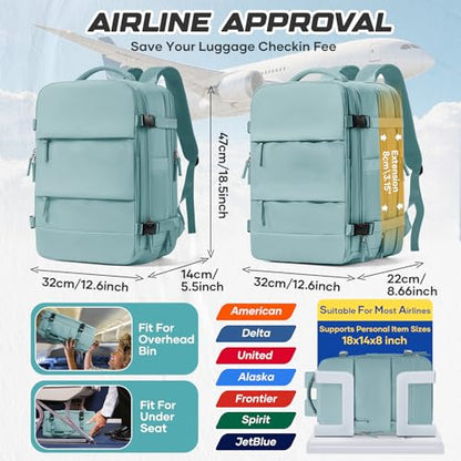 Travel Backpack with Compression Vacuum Storage Bag & Electric Pump, Expandable Flight Approved Carry On Backpack, 18x14x8 inches Personal Item Travel Bag for Men Women, Blue - color: Blue