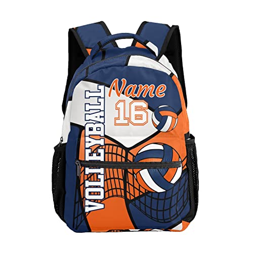 Custom Volleyball Orange Blue White Waterproof Backpack Bookbag with Name for Birthday Holiday Gift - color: Backpack 21