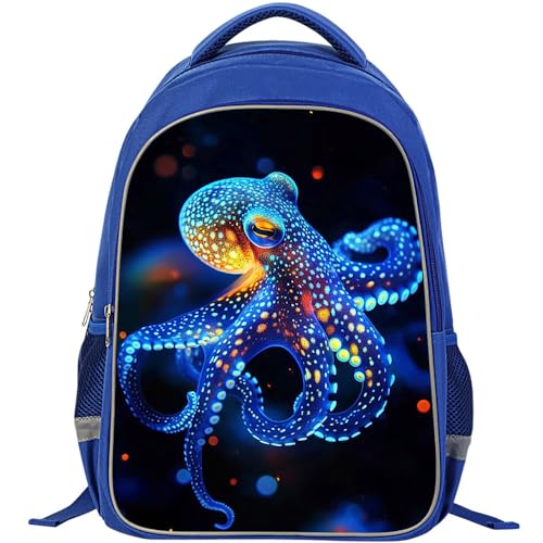 ZRENTAO Kids Backpack, 3D Reflective Cartoon, 600D Polyester & Dual Zippers, 17" Bookbag with Ergonomic Design for boys & girls age 6-18, Octopus Space Style for school Children Kids - color: 20#octopus