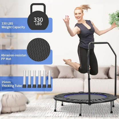 ZENOVA 40" Mini Trampoline Rebounder Trampoline for Adults Indoor Outdoor Fitness Trampoline Foldable with Adjustable Handle Bar 330 Weight Capacity