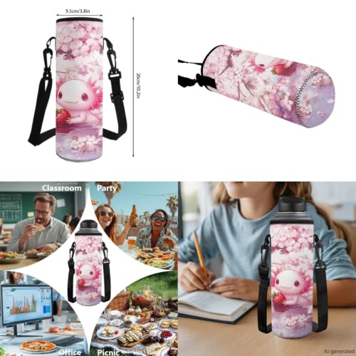 ZDCUSTOM Axolotl School Backpack for Kids 5PCS Set, Cute Backpacks with Pencil Case Water Bottle Holder Keychain, Pink Elementary Bookbag, Back to School Supplies for Boys Large Capacity - color: Strawberry Axolotl