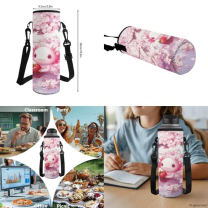 ZDCUSTOM Axolotl School Backpack for Kids 5PCS Set, Cute Backpacks with Pencil Case Water Bottle Holder Keychain, Pink Elementary Bookbag, Back to School Supplies for Boys Large Capacity - color: Strawberry Axolotl