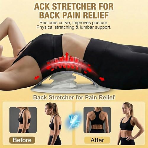 Adjustable Back Stretcher for Lower Back Pain Relief, Lumbar Spine Stretcher & Back Decompression Device, Multi-Level Back Arch Stretching Board for Sciatica, Scoliosis, Spinal Traction