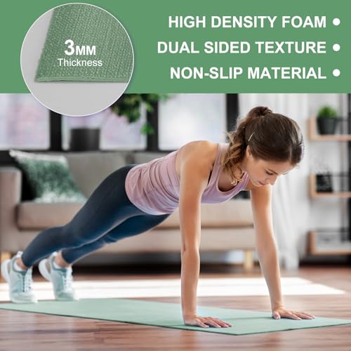 3 mm Thick Yoga Mat Bulk, Non Slip Exercise Workout Fitness Pad for Women Men, Gym Home Yoga Pilates, Easy to Clean, Sturdy PVC - color: Matcha Green