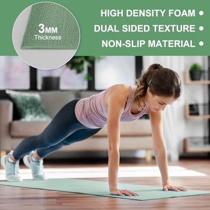 3 mm Thick Yoga Mat Bulk, Non Slip Exercise Workout Fitness Pad for Women Men, Gym Home Yoga Pilates, Easy to Clean, Sturdy PVC - color: Matcha Green