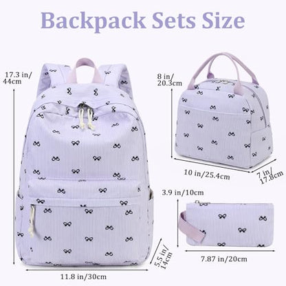 LEDAOU Kids Backpack for Girls Backpacks with Lunch Box, Lightweight Bookbag Set Elementary Middle School Back pack for 8-14 - color: Purple Bow