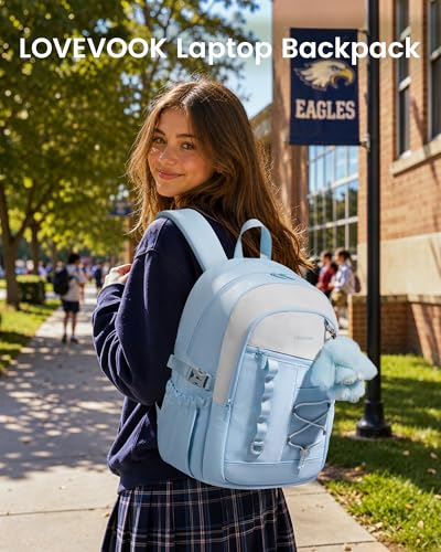 LOVEVOOK School Backpack for Girls, Large Capacity 16 Laptop Backpack with Insulated Lunch Box & Tumbler Pockets, Multi-Compartment Bookbag, Water-Resistant Travel Backpack, Ice Blue - color: Ice Blue Lunch